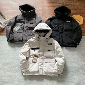 THE NORTH FACE solid color logo logo multi-pocket drawstring hooded cotton jacket-4274